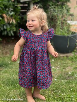 Double Slub Musselin Katrin, Korall-Pink mit Leoprint in Schwarz und Petrol